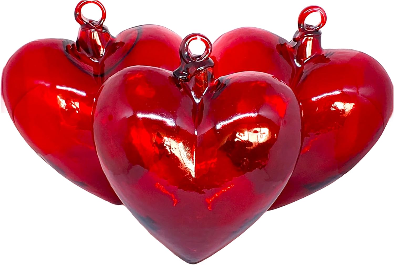 Red 8.5 inch Jumbo Hanging Glass Hearts (Set of 3), Recycled Blown Glass (Jumbo Red Hearts)