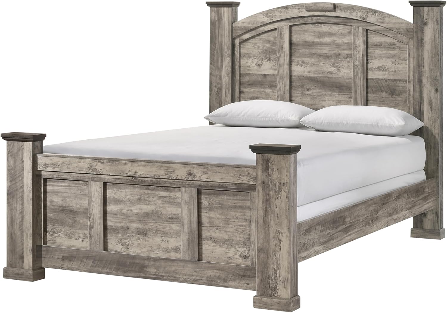 Generic Rustic Gray Poster Queen Size 6pc Panel Bed Set Storage Wooden Master Bedroom Furniture, Grey