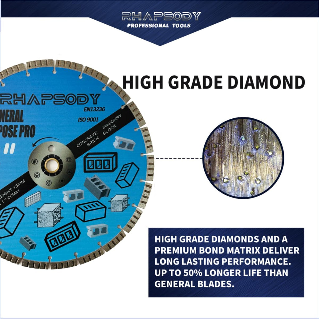 RHAPSODY 14 Inch Diamond Concrete Saw Blade 5pcs, Turbo Segmented General Purpose Blade Dry/Wet Cutting Concrete, Reinforced Concrete, Masonry, Brick, Block,1'-20mm Arbor