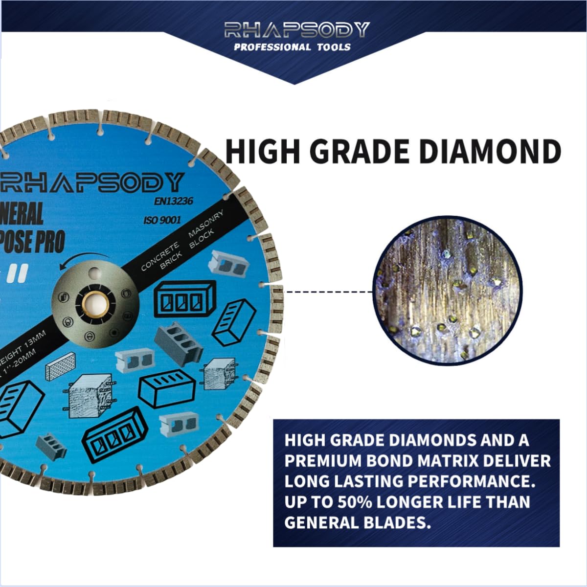 RHAPSODY 14 Inch Diamond Concrete Saw Blade 5pcs, Turbo Segmented General Purpose Blade Dry/Wet Cutting Concrete, Reinforced Concrete, Masonry, Brick, Block,1'-20mm Arbor