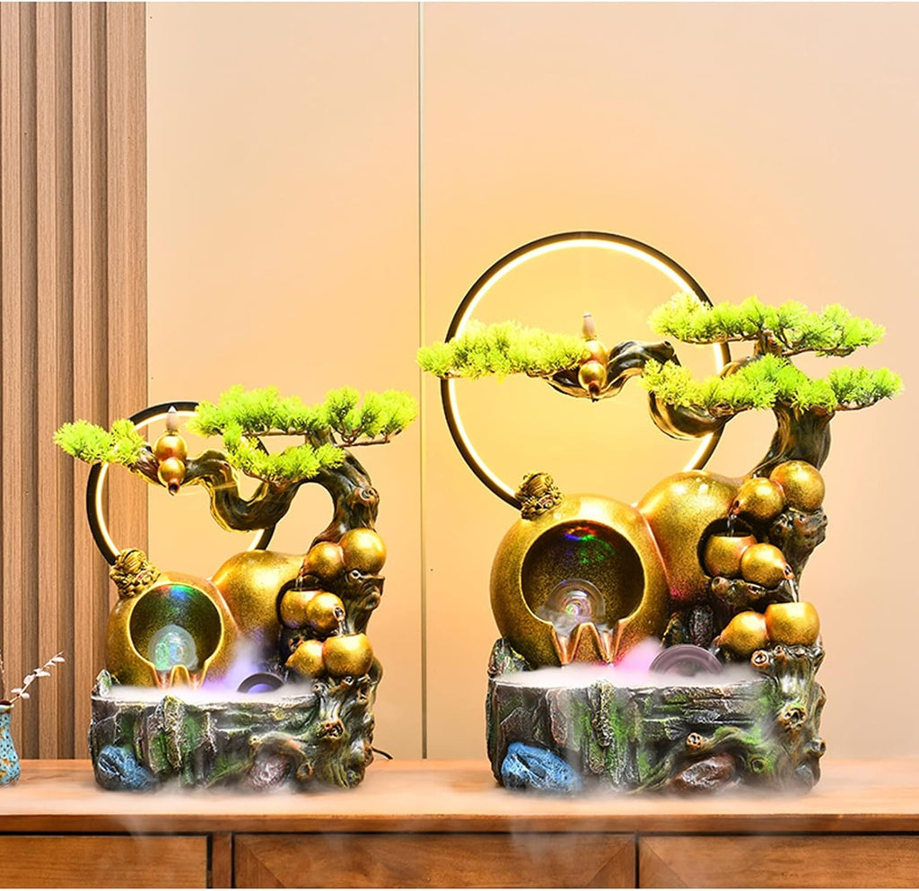 HIHELO Desktop Fountain Tabletop Fountain Resin Relaxation Meditation Fountain Tabletop Fountain Indoor Waterfall Feature for Home Office Decor Water Fountain Outdoor (Size : Small)