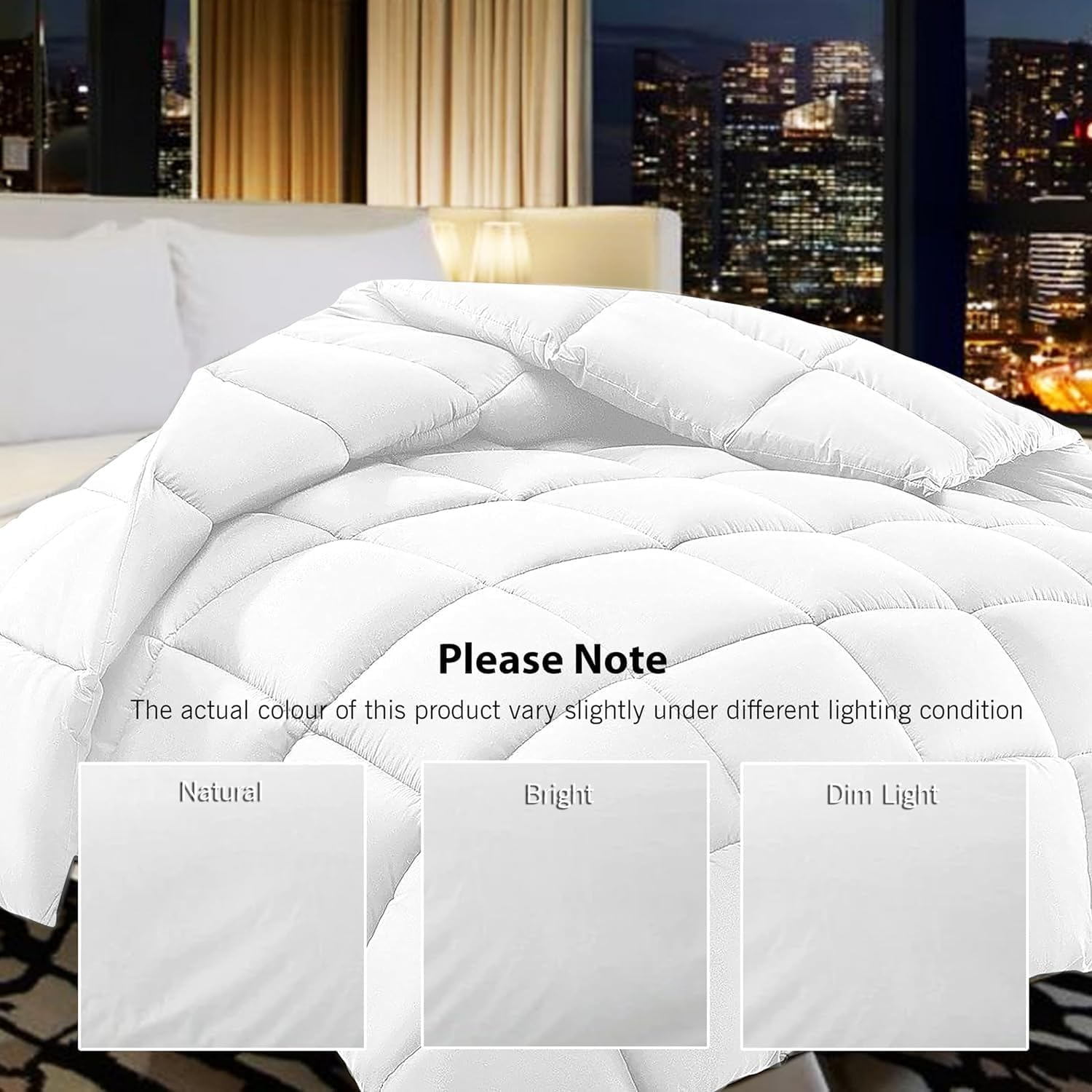 Luxury All-Season Queen Size 1-Piece Comforter - White Solid Pima Cotton Quilted Duvet Insert, 500 GSM, 800 TC, Ultra Fluffy with Corner Tabs