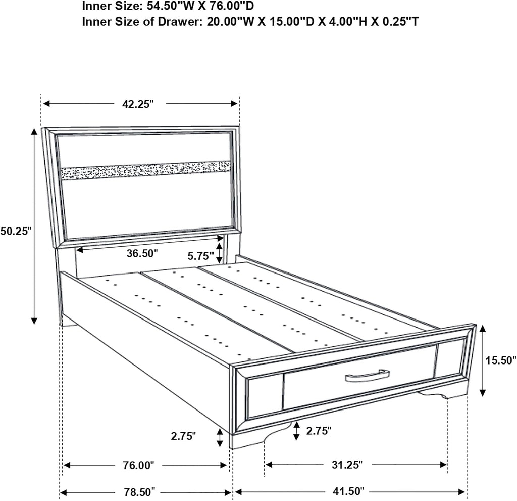 Coaster Home Furnishings Miranda Contemporary 4-Piece Bedroom Set Twin Size Storage Panel Bed Frame 50-inch Headboard White 205111T-S4