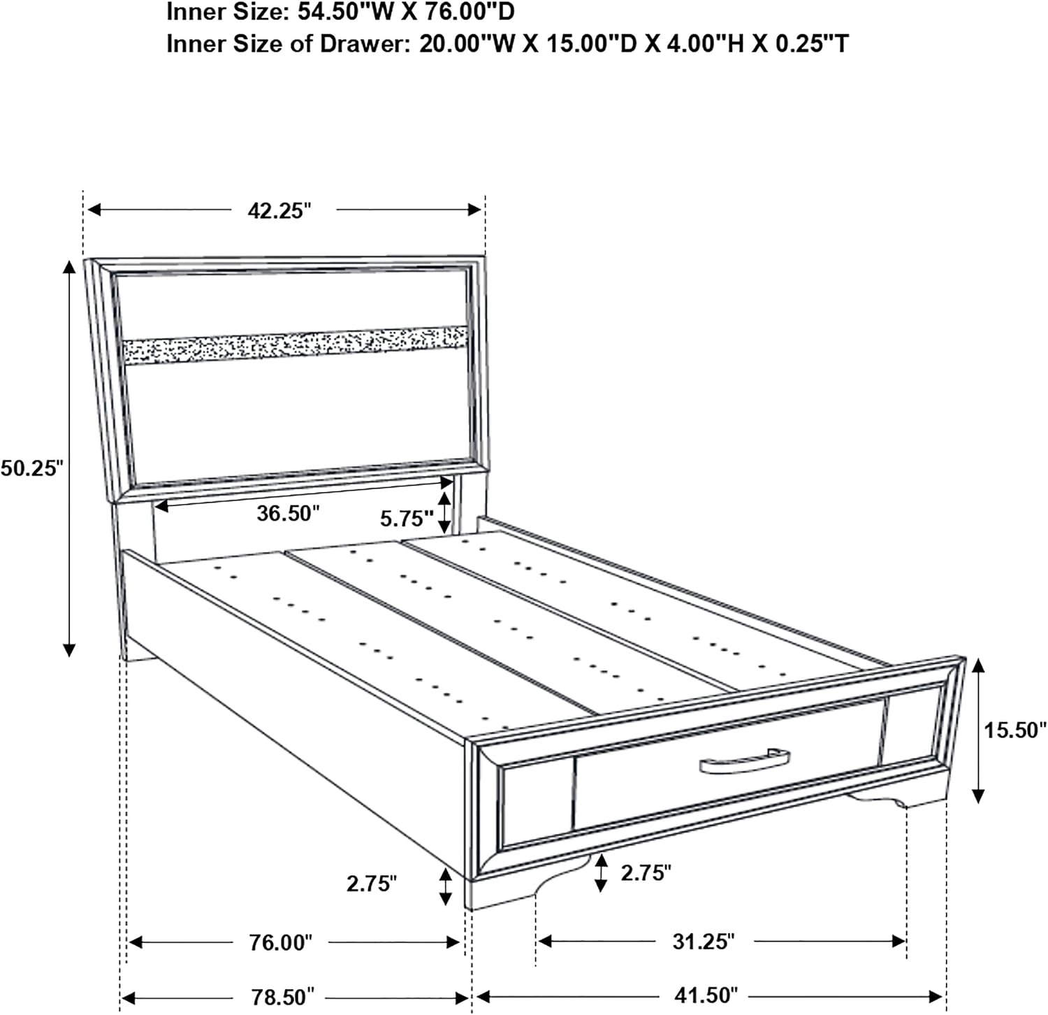 Coaster Home Furnishings Miranda Contemporary 4-Piece Bedroom Set Twin Size Storage Panel Bed Frame 50-inch Headboard White 205111T-S4
