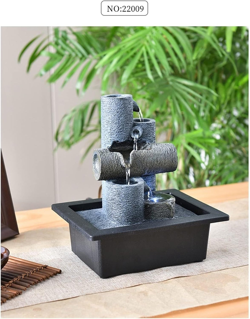 HIHELO Desktop Fountain Indoor Water Fountain Table Fountain Multi-Color LED Lights for Home Office Soothing Cascading Water Sound Layered Desktop Function Water Fountain Outdoor (Color : A)