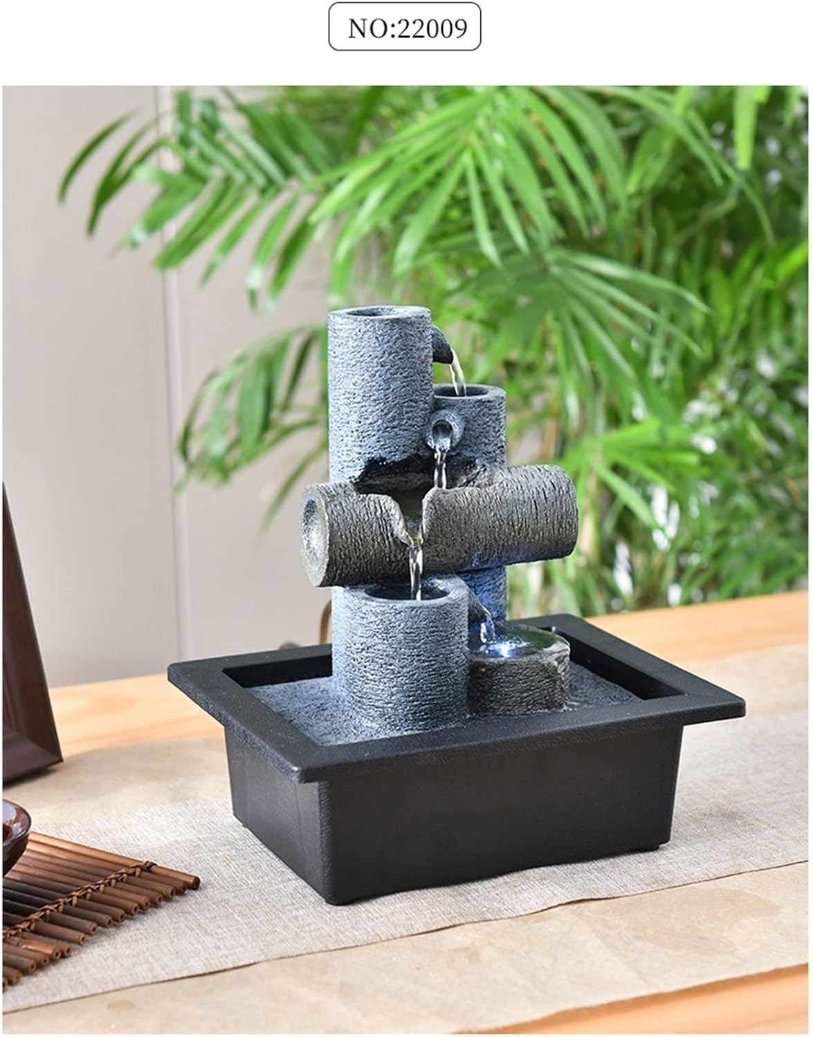 HIHELO Desktop Fountain Indoor Water Fountain Table Fountain Multi-Color LED Lights for Home Office Soothing Cascading Water Sound Layered Desktop Function Water Fountain Outdoor (Color : A)