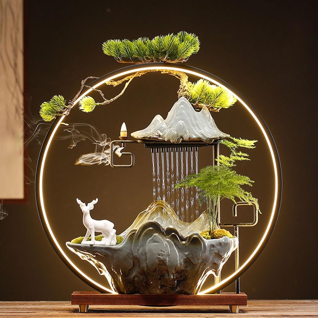 GUERNSEY Tabletop Fountain Chinese Style Circulating Water Fountain Living Room Office Desktop Home Decoration Study Desktop Fountain Indoor Fountain