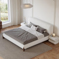 homary Queen Size Upholstered Bed with 2 Two-Drawer Nightstands – Modern Bedroom Set with Wireless Charging, USB Ports, Faux Leather & Bouclé Upholstered Bed Frame with Headboard