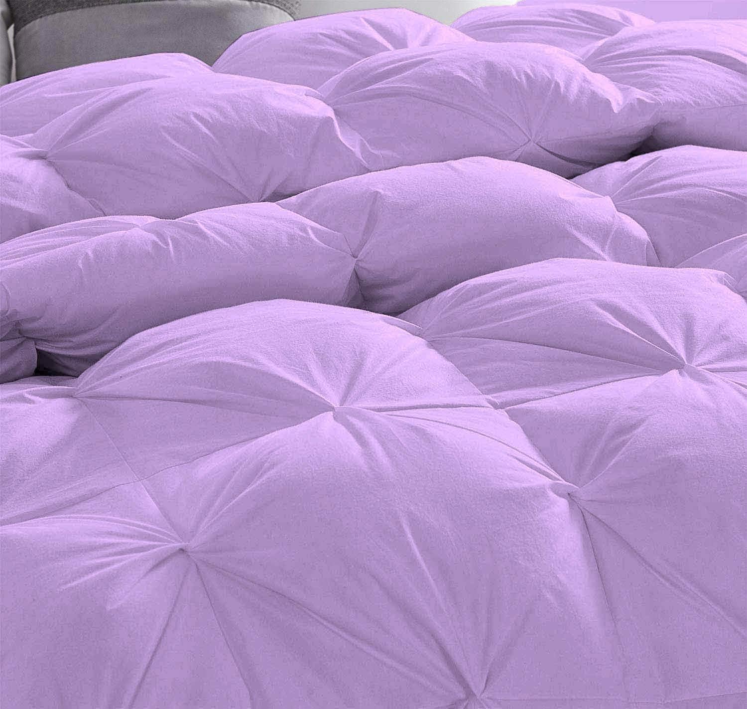 Pinch Pleated Lilac 5 Piece Soft 500 GSM California Queen Size Comforter Set (Comforter + 4 Pillowcases) 1000 Series Egyptian Cotton Comforter Set