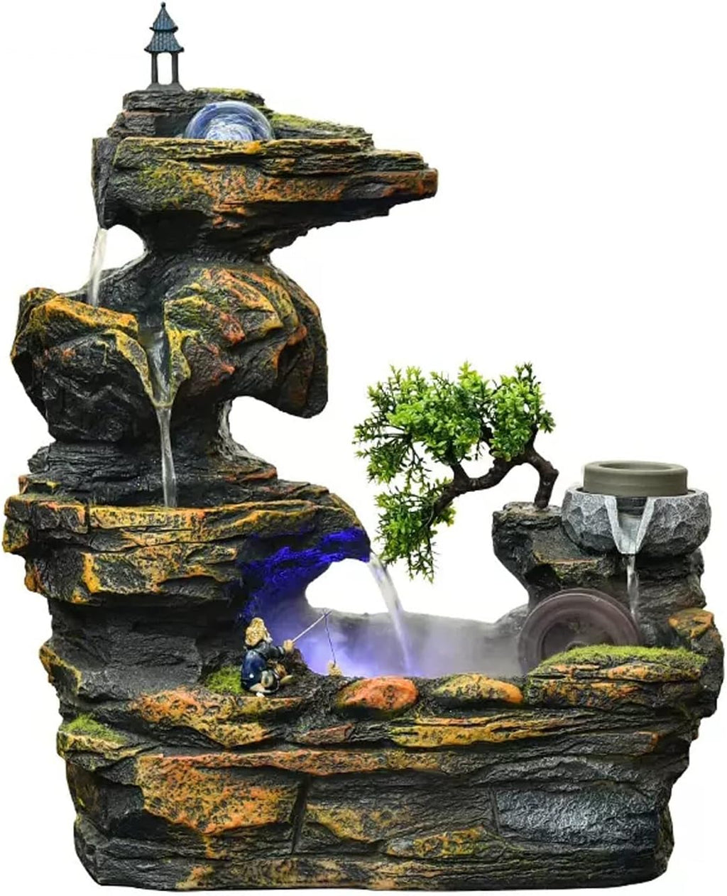 HIHELO Desktop Fountain Tabletop Fountain Rock Waterfall Fountain Resin Indoor Waterfall Fountain Tabletop Fountain with Crystal Ball and Automatic Water Pump Water Fountain Outdoor (Size : Large)