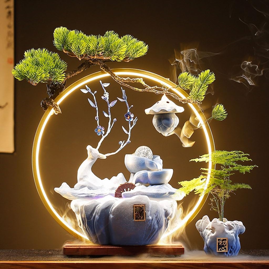 GUERNSEY Tabletop Fountain Chinese Creative Office Desktop Fountain Ornaments Living Room Decoration Desktop Fountain Water Circulation Fountain Indoor Waterfall Feature Indoor Fountain