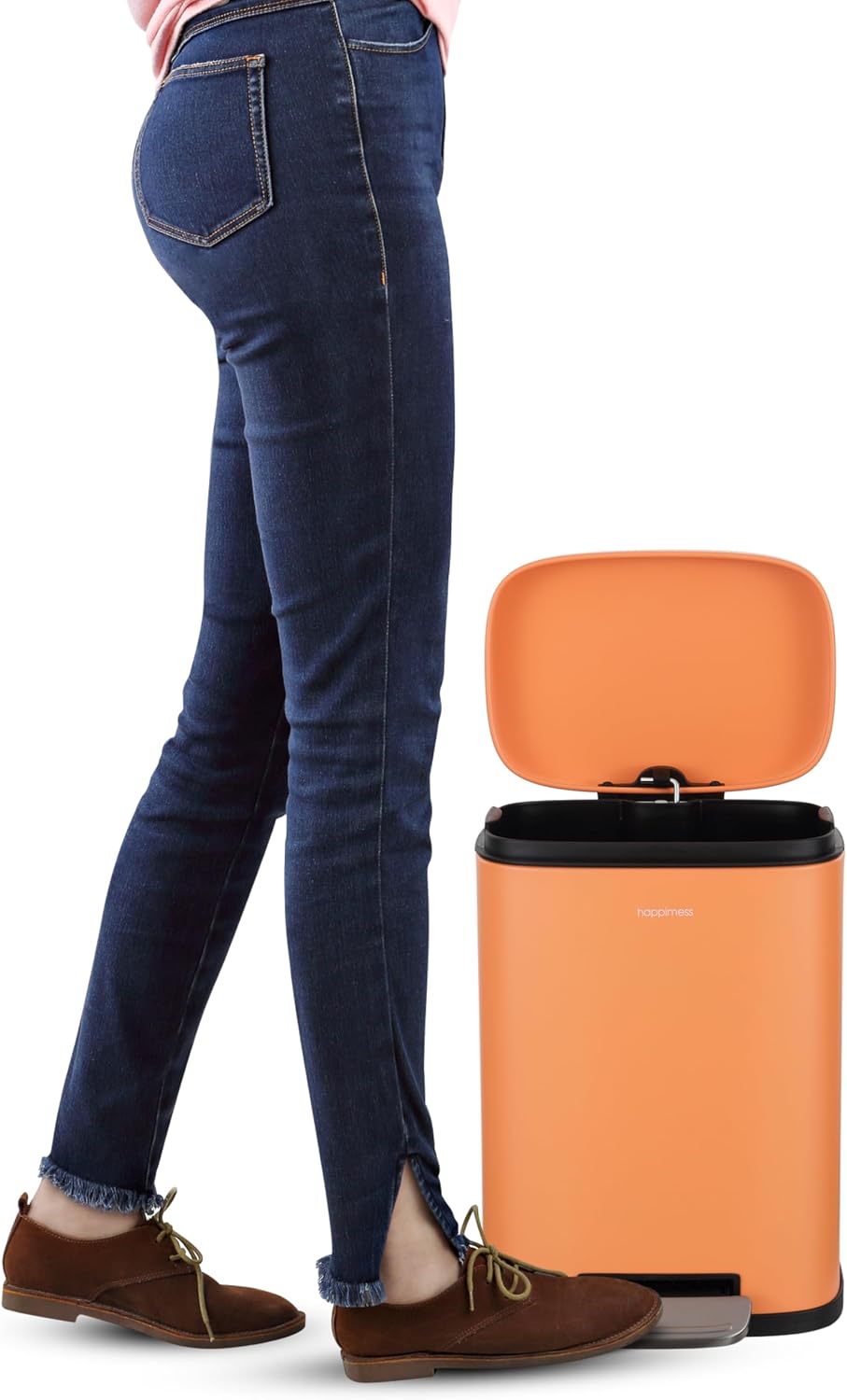 happimess HPM1006K Connor Rectangular 13-Gallon Trash Can with Soft-Close Lid and Free Mini Trash Can, Fingerprint Resistant, Modern, Minimalistic for Home, Kitchen, Office, Bathroom, Carrot Cake