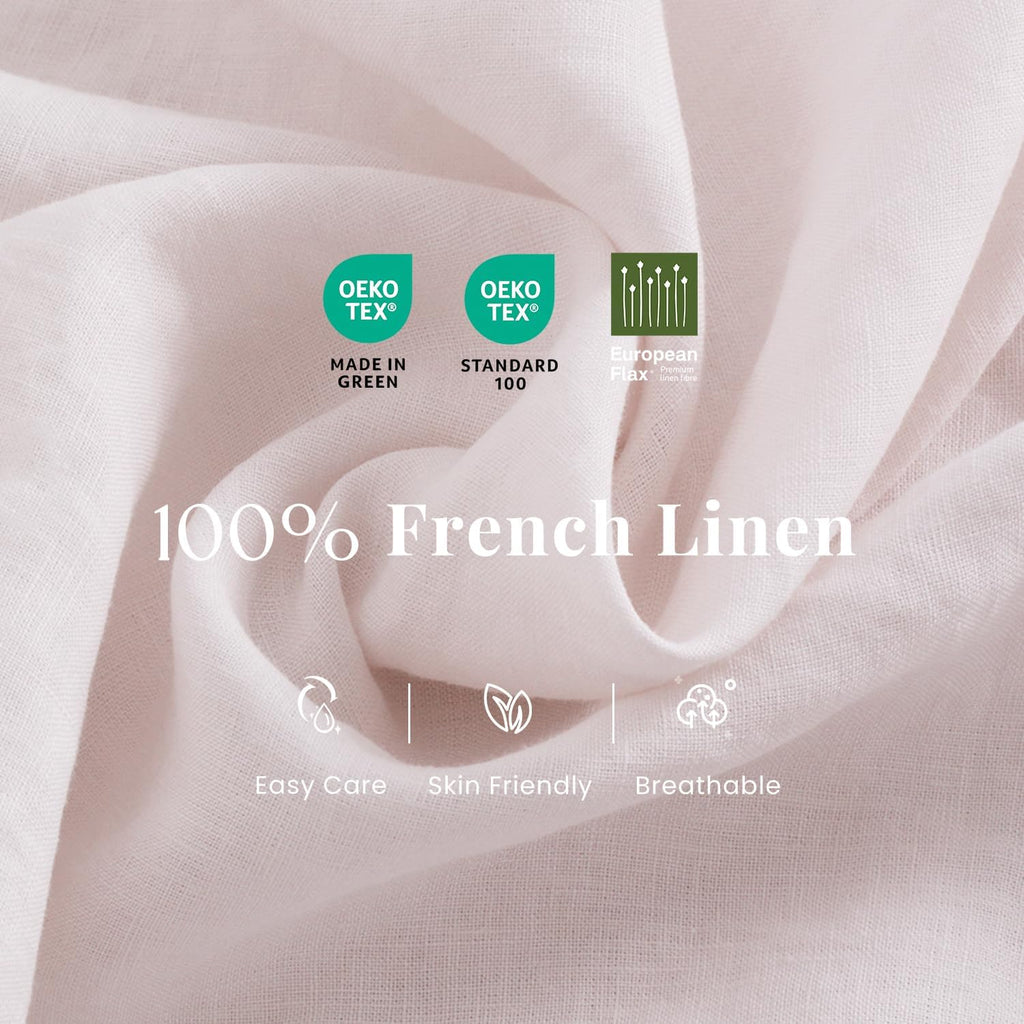 S VICTORY SYMBOL 100% Organic Linen Sheets Set Queen Size,Washed French Flax Bed Sheets 4 Pieces(2 Pillowcases,1 Fitted Sheet,1 Flat Sheet) Pale Pink,Natural Linen Bedding