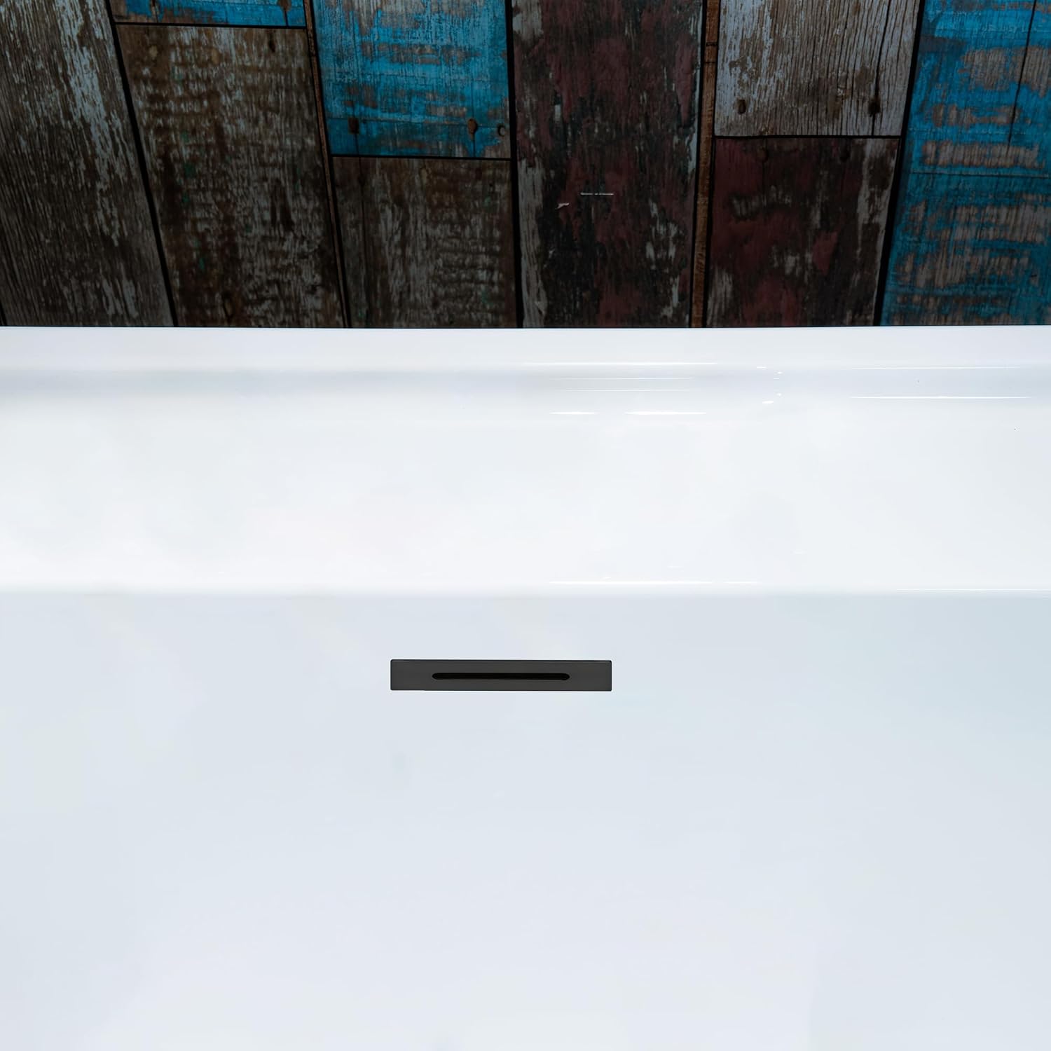 WOODBRIDGE 59' Acrylic Freestanding Bathtub Contemporary Soaking White Tub with Matte Black Overflow and Drain,White,B0064 MB
