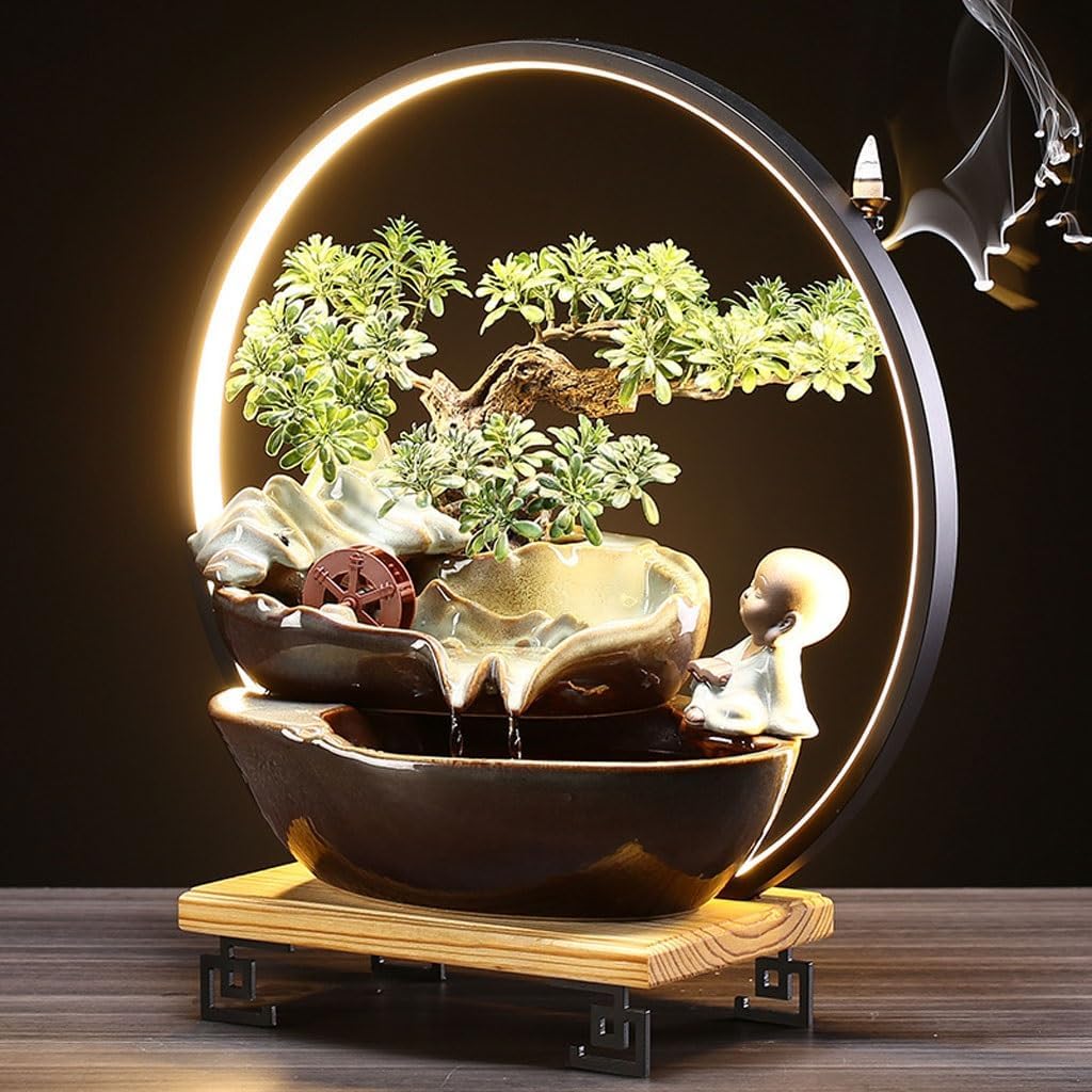 GUERNSEY Tabletop Fountain Chinese Style Reverse Flow Incense Rockery Desktop Fountain Ornaments Creative Simple Indoor Water Fountain Ornaments Indoor Waterfall Feature Indoor Fountain