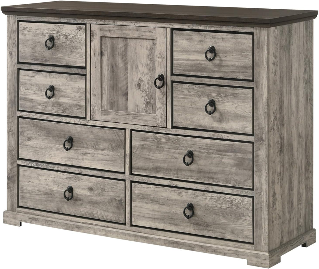 Generic Rustic Gray Poster Queen Size 6pc Panel Bed Set Storage Wooden Master Bedroom Furniture, Grey