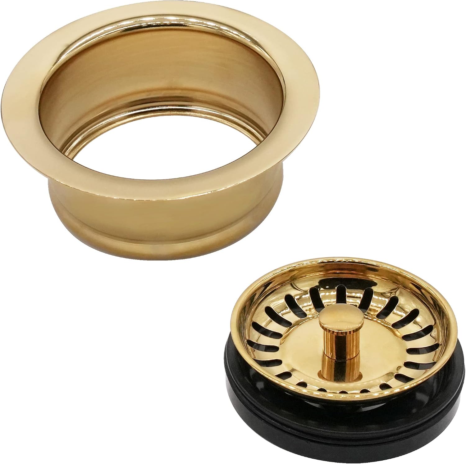 Westbrass CO2195S-01 Combo Pack 3-1/2' Wing Nut Twist Style Large Kitchen Sink Basket Strainer and Extra-Deep Collar Kitchen Sink Waste Disposal Flange with Strainer Stopper, Polished Brass
