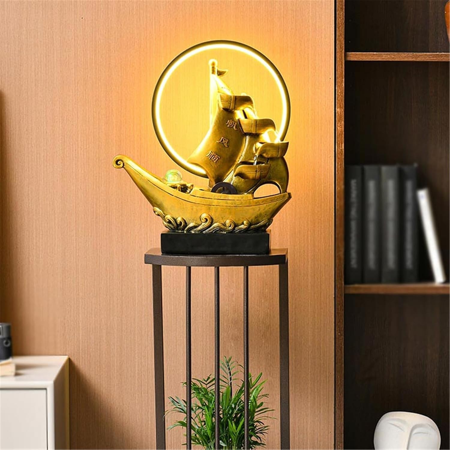 Tabletop Tabletop Fountain 4-Tiers Small Waterfall Fountains Indoor Water with LED Ring Lights Decor
