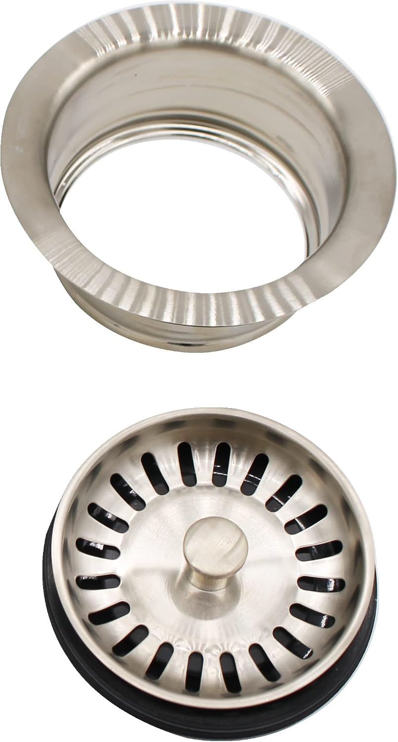 Westbrass CO2165S-07 COMBO PACK 3-1/2' Post Style Large Kitchen Sink Basket Strainer and Waste DisposalDrain Flange with Basket Strainer, Satin Nickel