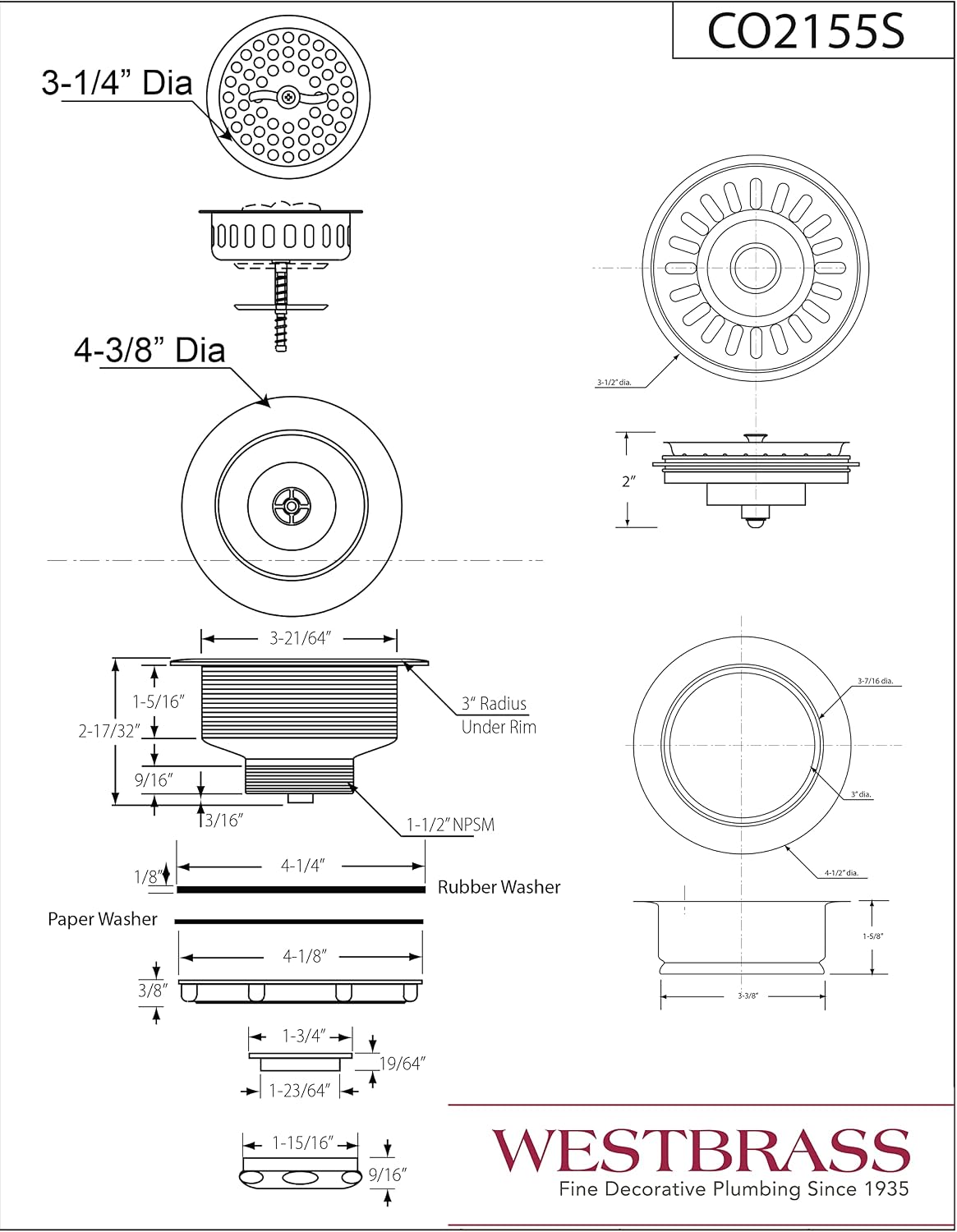 Westbrass CO2155S-20 COMBO PACK 3-1/2' Wing Nut Twist Style Large Kitchen Sink Basket Strainer and Waste Disposal Flange with Basket Strainer, Stainless Steel