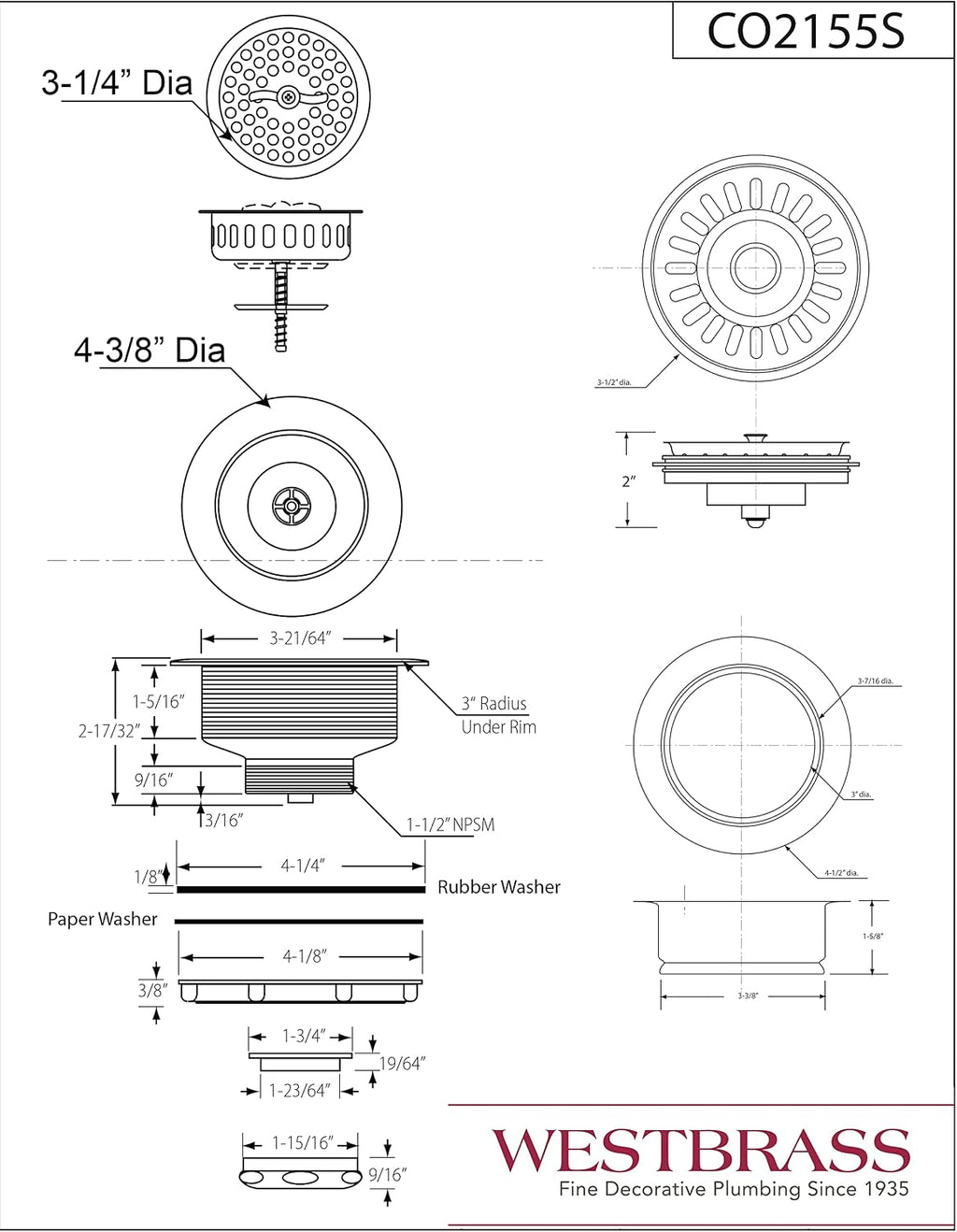 Westbrass CO2155S-07 Combo Pack 3-1/2' Wing Nut Twist Style Large Kitchen Sink Basket Strainer and Waste Disposal Flange with Basket Strainer, Satin Nickel