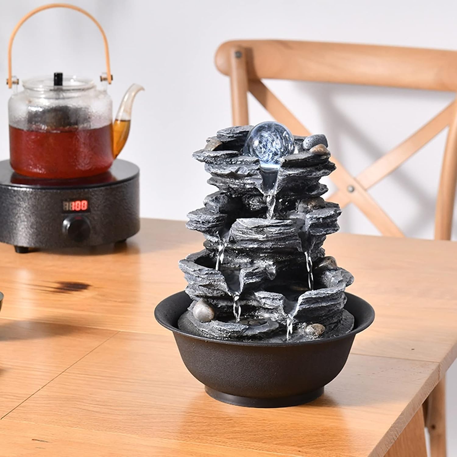 HIHELO Desktop Fountain Tabletop Fountain Resin Rock Waterfall Meditation Fountain Indoor Office Home Bedroom Desktop Fountain Water Fountain Outdoor