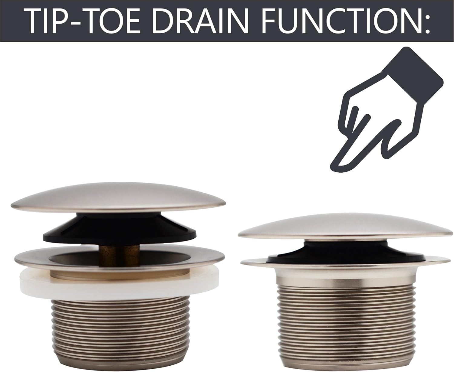Westbrass D398R-50-07 1-1/2' NPSM Coarse Thread Mushroom Tip-Toe Bathtub Drain Stopper, Satin Nickel (50-Pack)