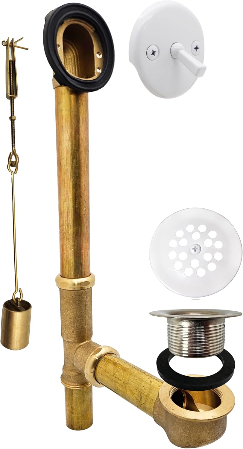 Westbrass A323-50 14' Bath Waste & Overflow Assembly with Trip Lever and Beehive Strainer Grid Drain, Powder Coat White