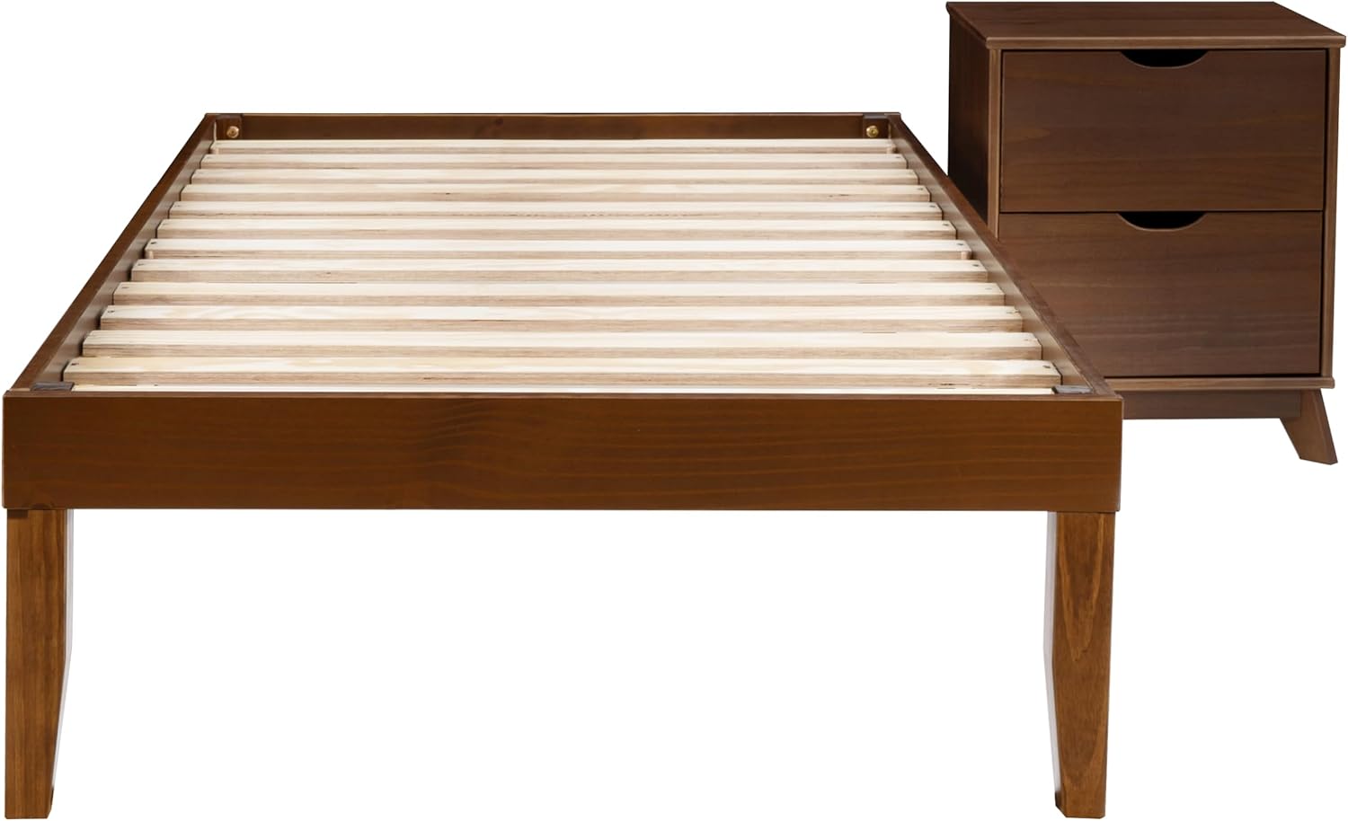 Powell Fordham Walnut Solid Pine Wood Twin Sized Platform Bed and Two Drawer Nightstand