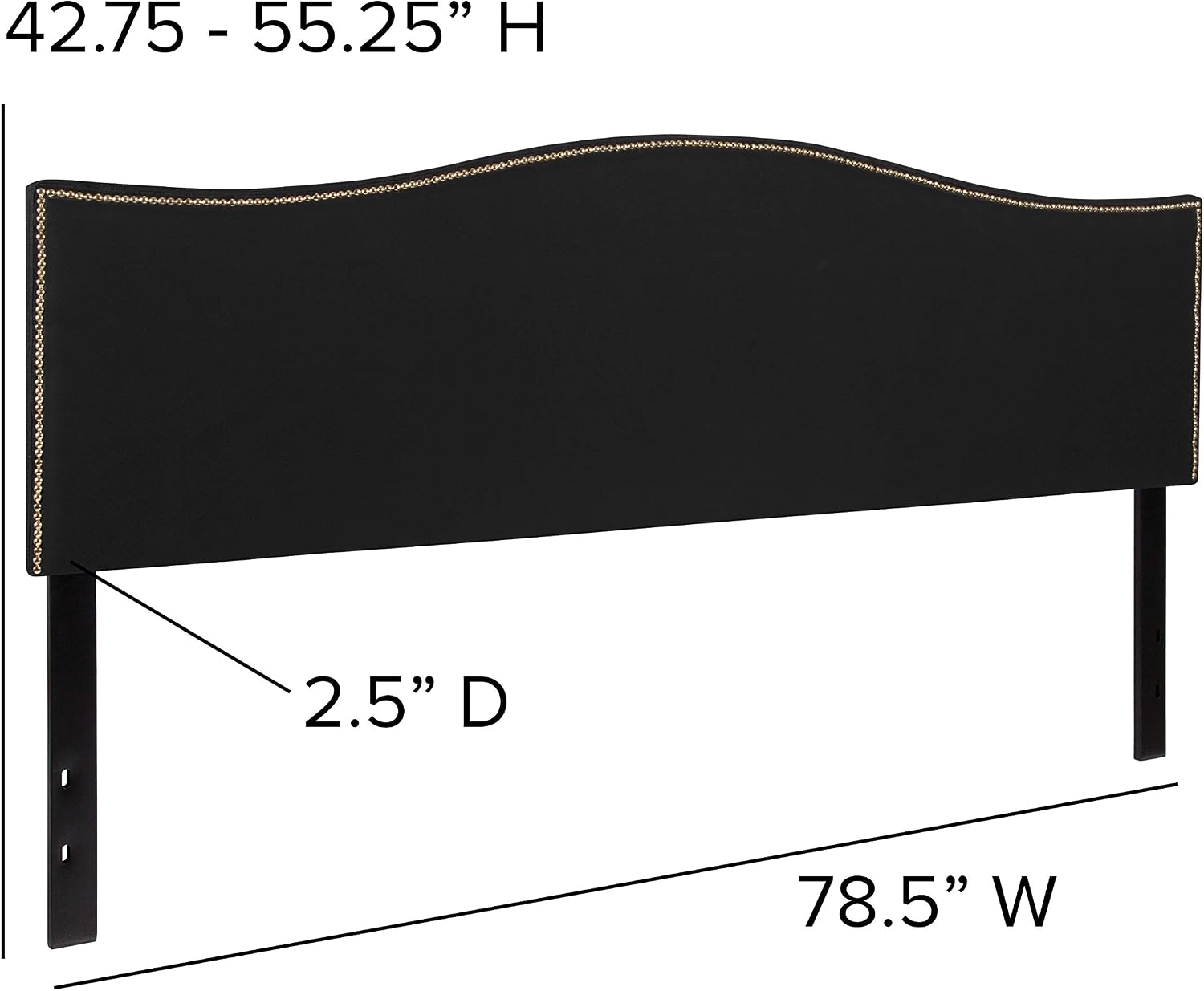 Flash Furniture Lexington Upholstered King Size Headboard with Accent Nail Trim in Black Fabric
