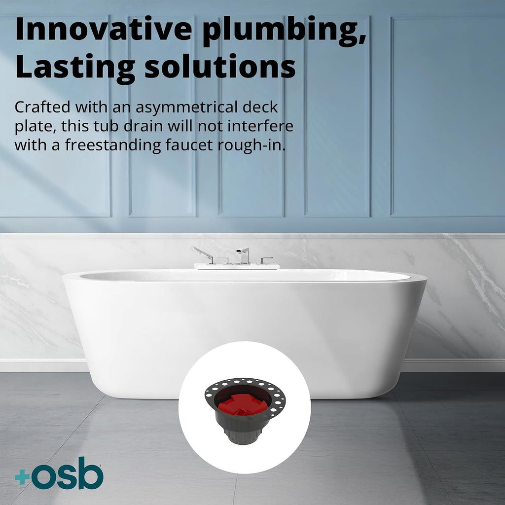 OS&B ITD25 FRZERO Fire Rated PVC Island Tub Drain Kit for Freestanding Tubs, Rough-in for Easy Installation, Compatible for Non-Combustible Buildings, Testable Bathtub Drain for 8'/10' Joist Space