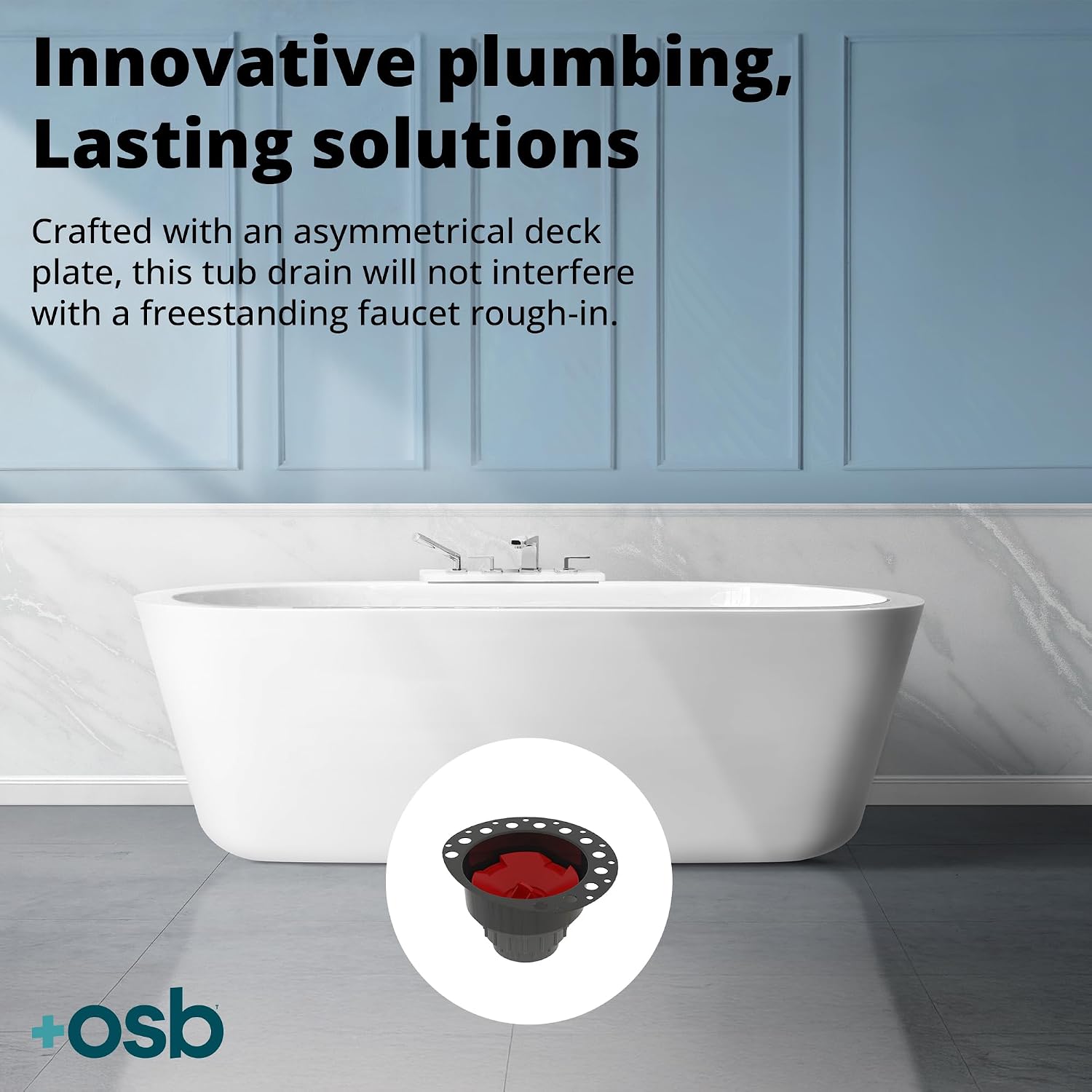 OS&B ITD25 FRZERO Fire Rated PVC Island Tub Drain Kit for Freestanding Tubs, Rough-in for Easy Installation, Compatible for Non-Combustible Buildings, Testable Bathtub Drain for 8'/10' Joist Space