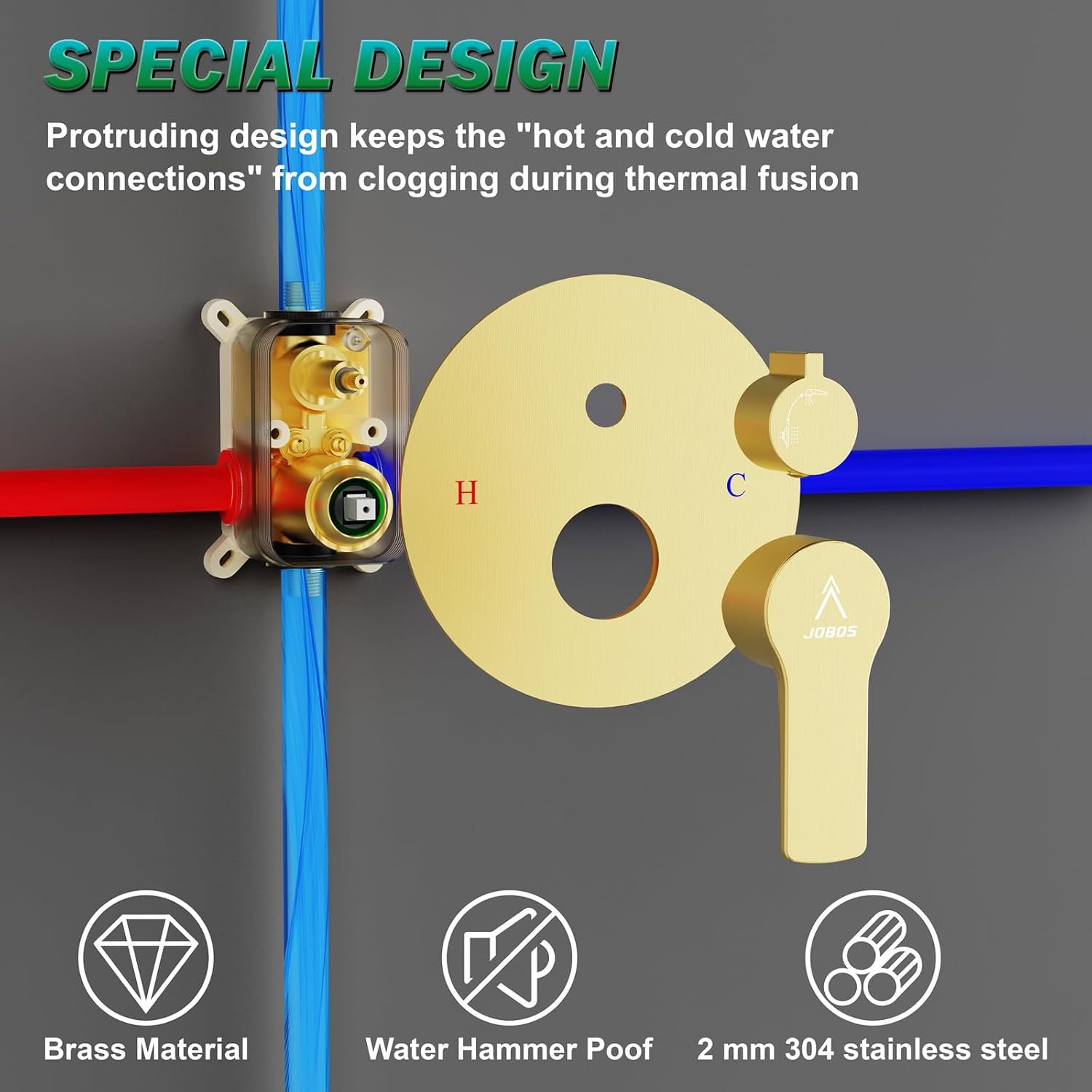 Shower Faucet Set Brass 8IN Rough-In Valve Body Trim Kit Rainfall Included Handle Accessories Complete 2 Functions with Rain Head and Handheld Bathroom Systems (8'', Brushed Gold)