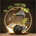 Peacock Tabletop Water Fountains Indoor Waterfall with Mist Zen Decor for Meditation Japanese Decor with Fake Plants Feng Shui Decoration for Good Luck Wealth