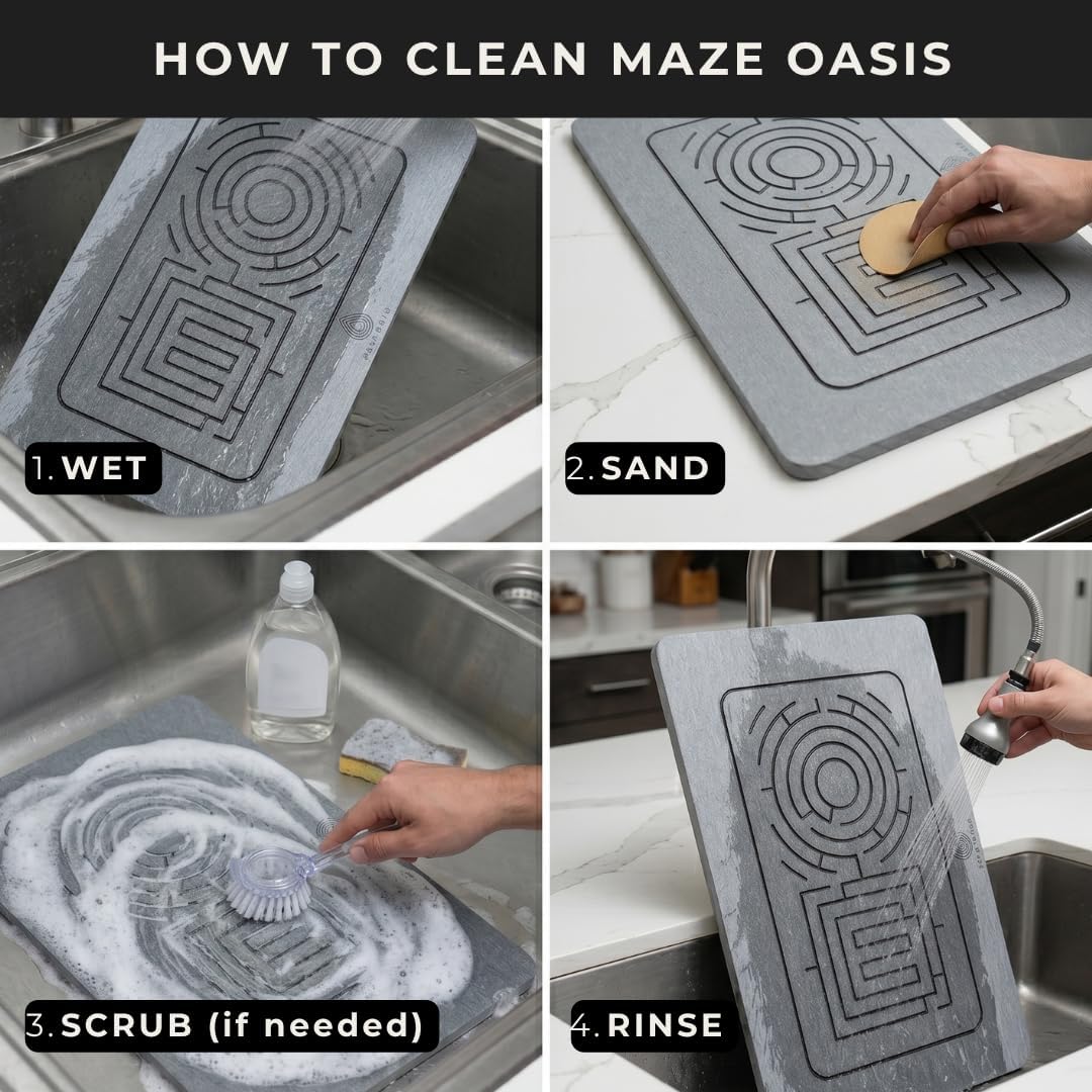 5X Faster Drying - Premium Bathroom Mat Set (2 Pack) [The Dry Home System] – Stone Bath Mats for Bathroom & Dish Drying Mat Stone – Non Slip Diatomaceous Earth – Zen Sterling