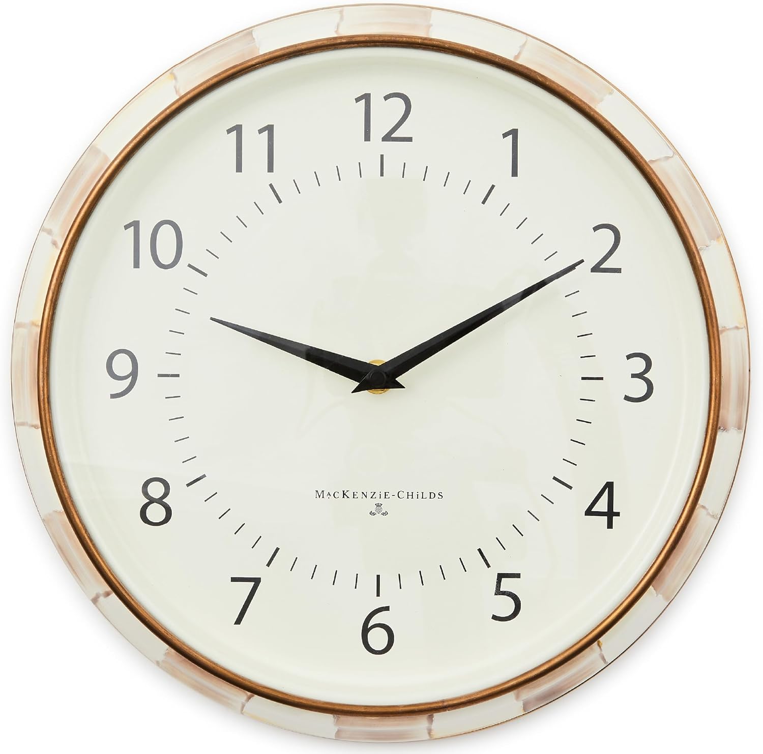 MACKENZIE-CHILDS Wall Clock, Decorative Enamel Clock for Kitchen and Living Room, Brown-and-White Mocha Check
