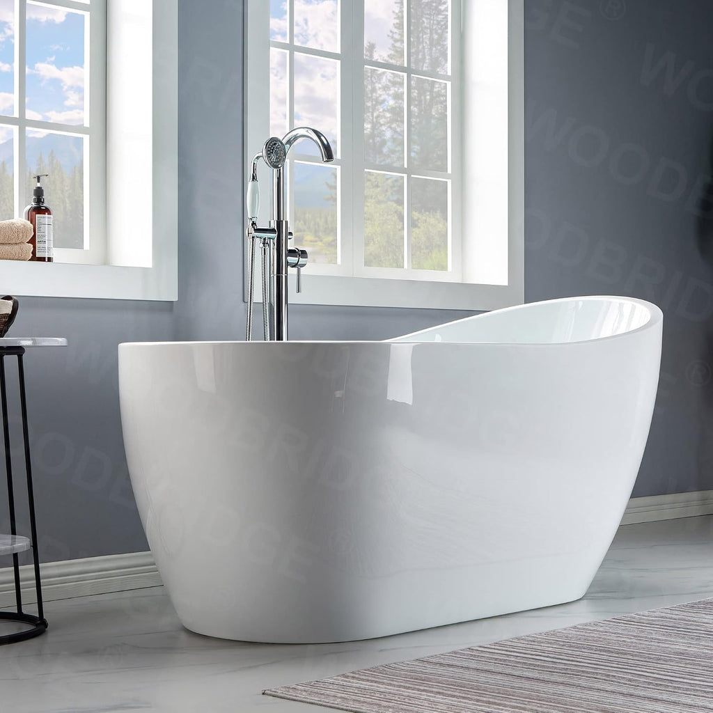 WOODBRIDGE 59' Acrylic Freestanding Bathtub Contemporary Soaking Tub with Matte Black Drain and Overflow,B1530-MB -Drain &O