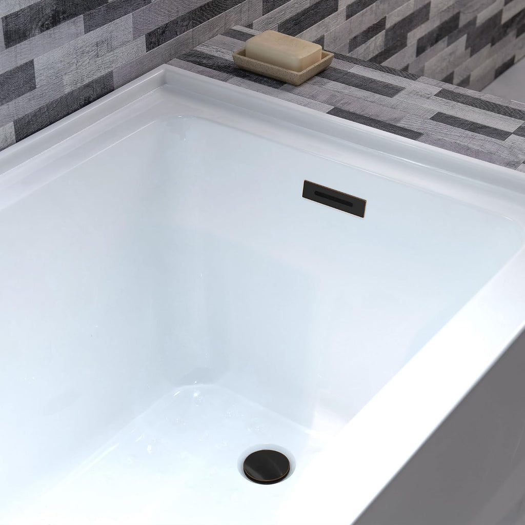 WOODBRIDGE 60' Acrylic Rectangular Alcove Soaking Bathtub in White with Right Drain, Oil Rubbed Bronze pop-UP Drain Included BA6030R