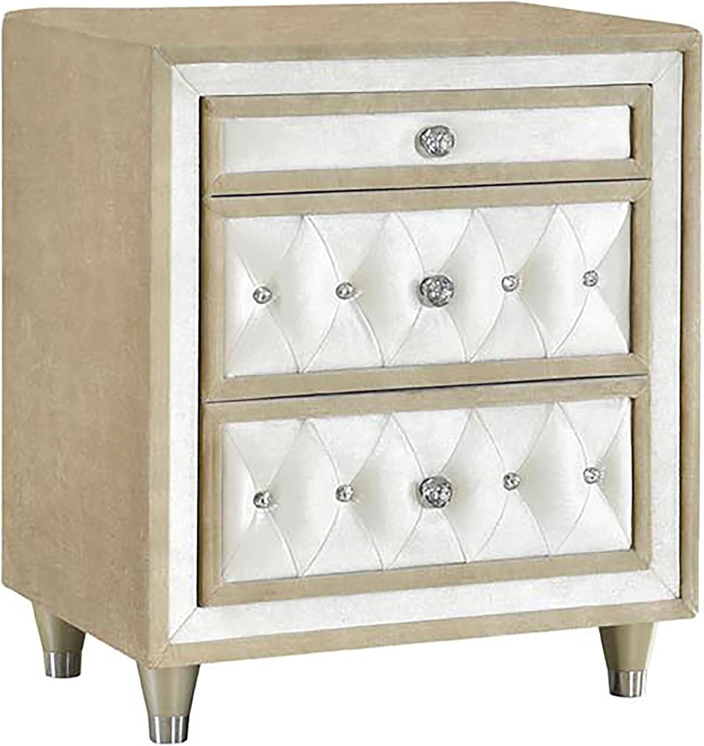 Coaster Home Furnishings Antonella Modern Classic 4-Piece Bedroom Set Velvet Upholstered Queen Size Panel Bed Frame 79-inch Headboard Ivory and Camel 223521Q-S4