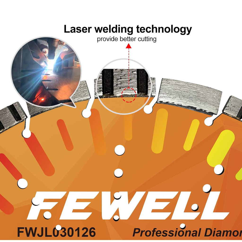 FEWELL 18' Concrete Diamond Saw Blade,Asphalt Diamond Blade Multi-Purpose for Cutting Hard Reinforced Concrete Asphalt Masonry Stone Terrazzo, Laser-Welded Segmented, 1'-20mm Bore