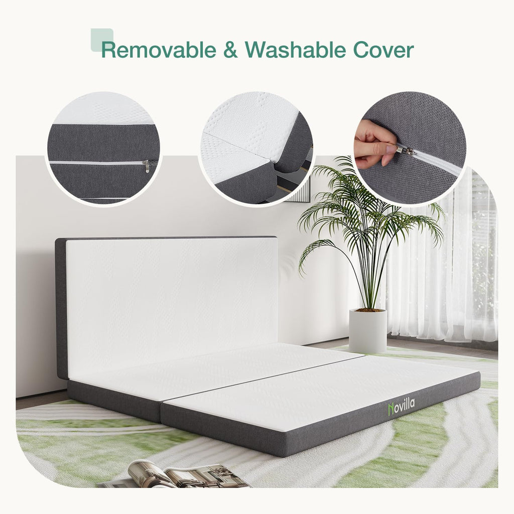 Novilla Folding Mattress Queen, 4 inch Memory Foam Tri Fold