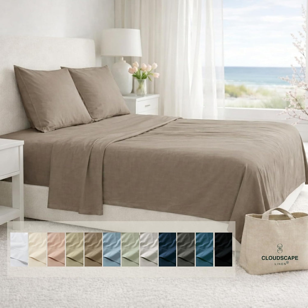 CLOUDSCAPE 100% Egyptian Cotton Sheets Full Size, 4 Pieces Breathable and Naturally Cooling Bedding Set, Long-Staple Cotton for Lasting Softness, Deep Pocket Fitted up to 16' Full Sheet, Taupe