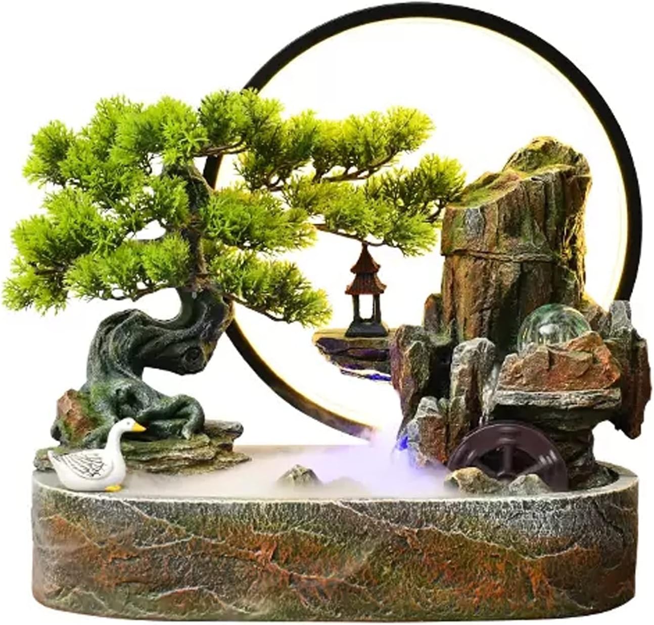 Tabletop Fountain Tabletop Water Fountain Artificial Bonsai Tree Design Indoor Resin Waterfalls Fountains Decorative Tabletop Fountain with LED Light Best Home Gifts for Parents or Friends Water Fount