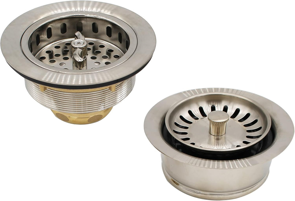 Westbrass CO2155S-20 COMBO PACK 3-1/2' Wing Nut Twist Style Large Kitchen Sink Basket Strainer and Waste Disposal Flange with Basket Strainer, Stainless Steel