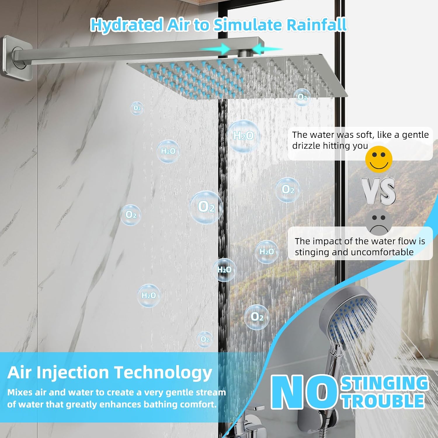 Bathroom Shower Faucet Set，12 Inch Rain Shower Head with Handheld Spray，Brass Shower Valve Trim Kit，Wall Mounted Square Rain Shower System (Brushed Nickel)