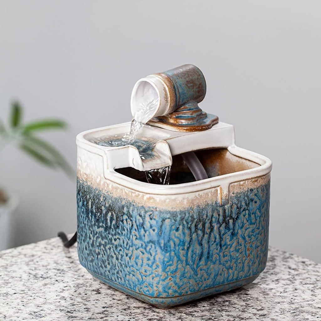 HIHELO Tabletop Fountain Tabletop Fountain Indoor Small Ceramic Desktop Fountain Desk Humidifier Table Fountain Home Office Bedroom Desk Decoration Indoor Fountain (Color : A)
