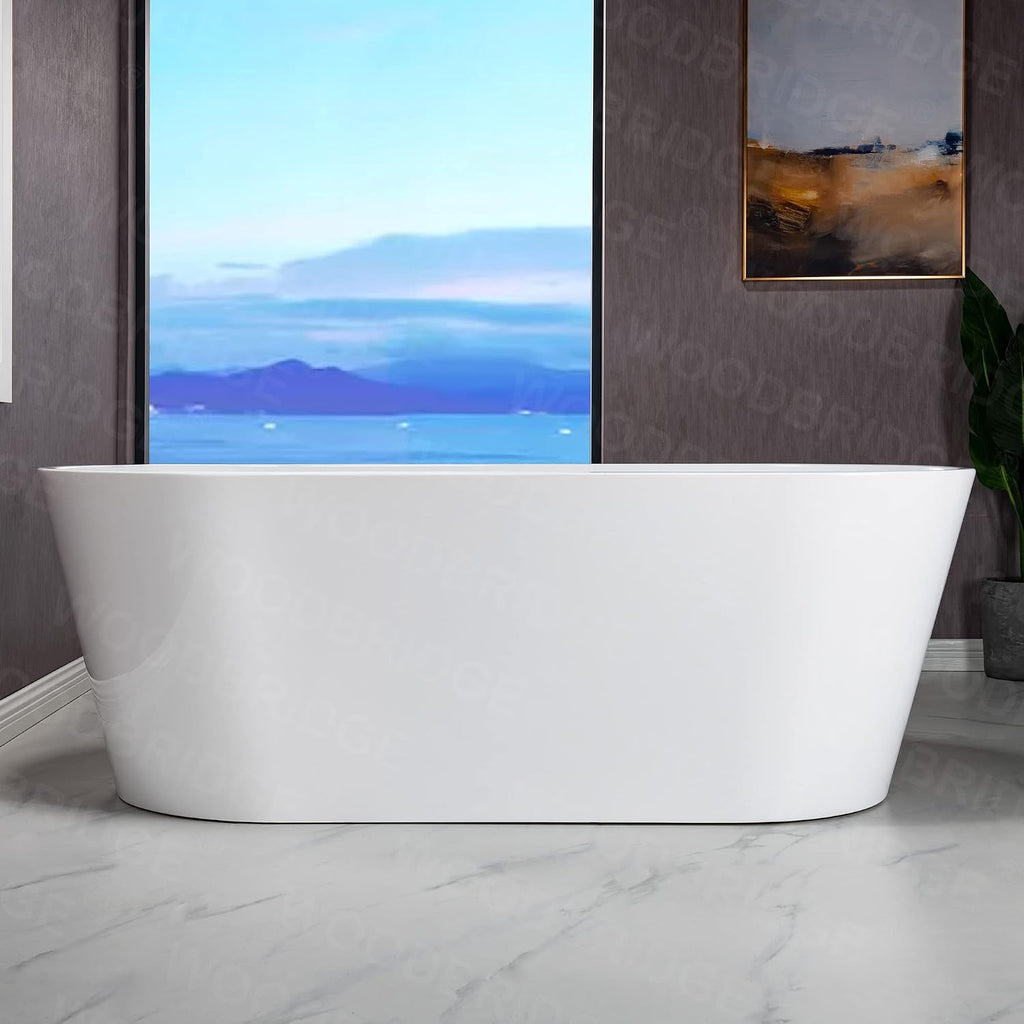 WOODBRIDGE 67' Acrylic Freestanding Bathtub Contemporary Soaking White Tub with Chrome Overflow and Drain，B0013-CH