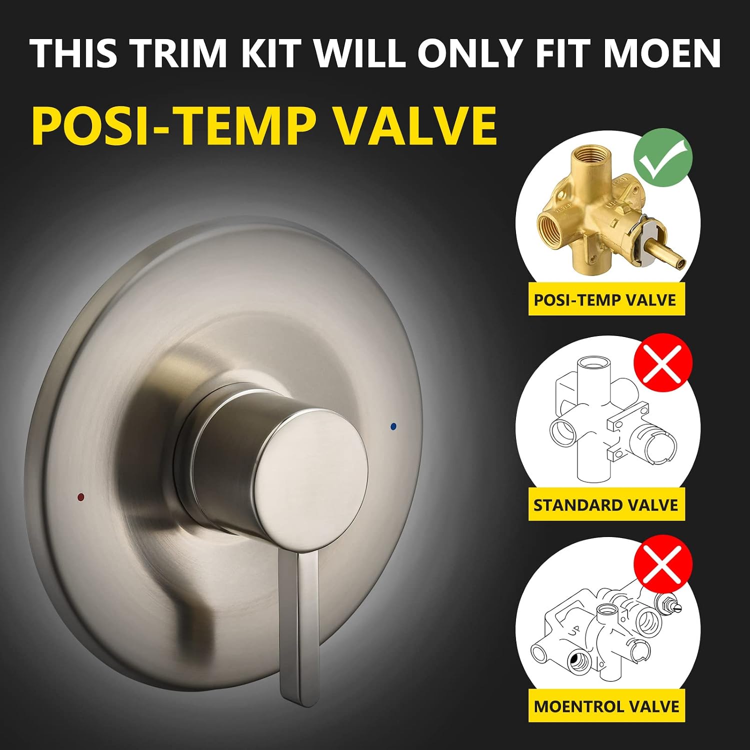 Tearel Replacement for Moen Posi Temp Shower Valve and Trim Kit, Complete Set for Tub and Shower Faucet, Includes Valve Body, Handle, Escutcheon Plate, Tub Spout, Brushed Nickel