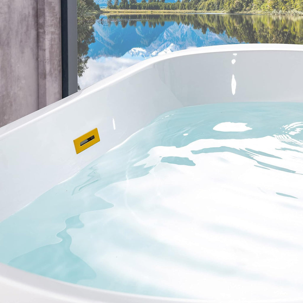 WOODBRIDGE 54'Freestanding White Acylic Soaking Bathtub with Brushed Gold Drain and Overflow,BTA1702-BG-Drain&O