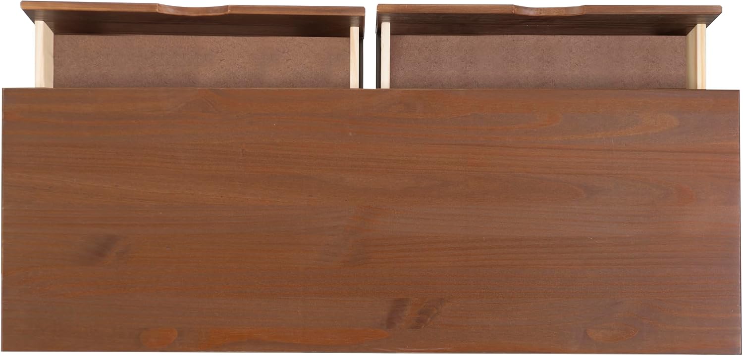Powell Fordham Walnut Solid Pine Wood Twin Sized Platform Bed with Six Drawer Dresser and Set of 2 Two Drawer Nightstands
